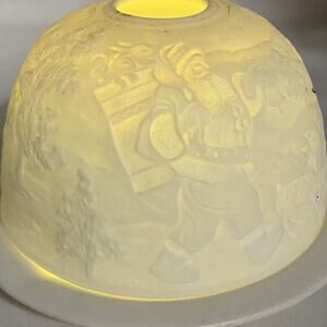 Christmas Winter Santa Snow Scene Lithophane Bisque Porcelain Dome Fairy Light